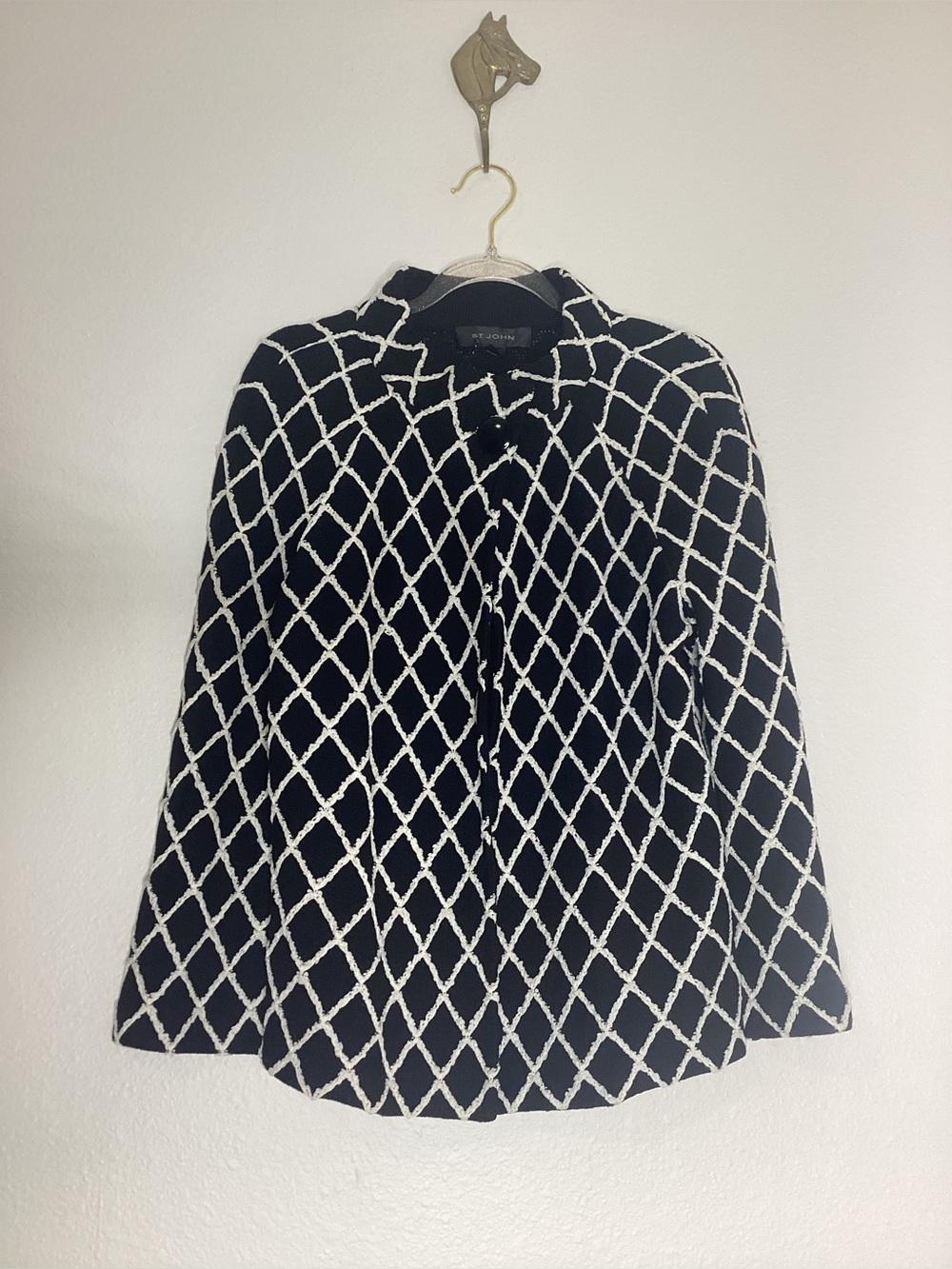 St. John Knit Boucle Diamond Sweater Jacket Black Sm